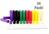 Cornucopia Essential Oil Aromatherapy Empty Nasal Inhaler Tubes (24-Pack, Assorted Colors); Colored Plastic Tubes w/Wicks
