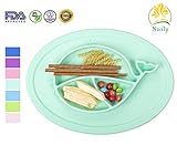 Suily Babies Highchair Feeding Tray Round Silicone Suction Placemat for Children, Kids, Toddlers,Kitchen Dining Table with Built in Plate and Bowl,Little Whale (Tiffany Green)