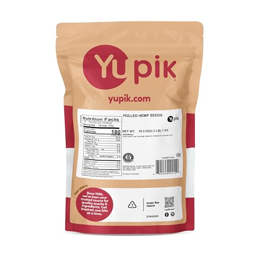 YUPIK CANADIAN HULLED HEMP SEEDS, 2.2 LB (35.2 OZ), GLUTEN-FREE, KOSHER, VEGAN, RAW SEEDS, SHELLED HEMP HEARTS, SALT-FREE, SOURCE OF OMEGA-3 & OMEGA-6, PLANT-BASED PROTEIN, IDEAL FOR TOPPING & BAKING
