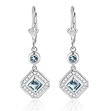 Sterling Silver Square Emerald Cut Genuine London Blue Topaz & White Topaz Leverback Drop Earrings (1 CT.T.W)
