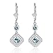 Sterling Silver Square Cut Genuine Aquamarine, Garnet, Blue Topaz or Peridot & White Topaz Leverback Drop Earrings (blue-topaz)