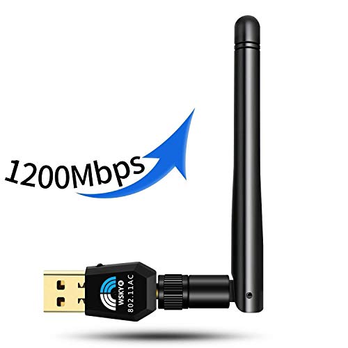 Wsky USB WiFi Adapter, 1200Mbps USB Wireless Network Adapter for Laptop/PC/Desktop, WiFi Dongle with 5dBi Antennas Dual Band 2.4GHz/5GHz, Support Windows XP/Vista/7/8/8.1/10 Mac OS 10.4-10.12 Linux