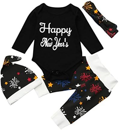Kid Clothes Set Christmas Hot Sale New Lovely Cute Santa Clause Newborn Baby Girls Boys New Year's Outfits Clothes Romper+Pants+Hat Headband Set by Neartime (6M-12M, Black)