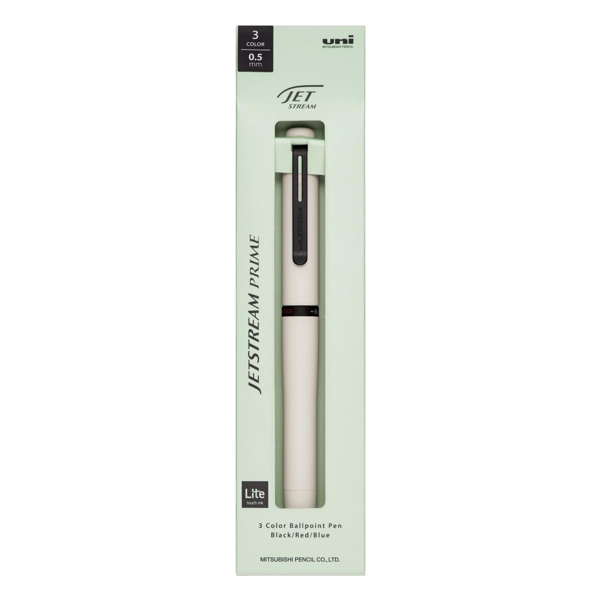 Photo 1 of Uni Jetstream Prime Rotational Twist-Action 3-Color Ballpoint Pen, Equipped with 0.5mm Lite Touch Ink (Black, Red, Blue), All-Metal Barrel, Cloudy White, SXE3LPR05.46