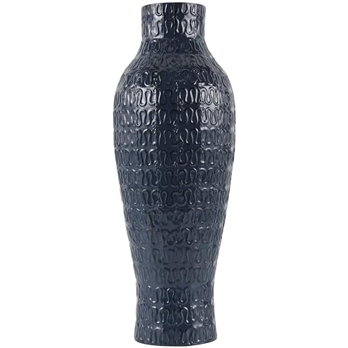 DECO 79 METAL DECORATIVE VASE DIMENSIONAL TEXTURED CENTERPIECE VASE WITH WAVY PATTERN, FLOWER VASE FOR HOME DECORATION 9″ X 9″ X 24″, DARK BLUE