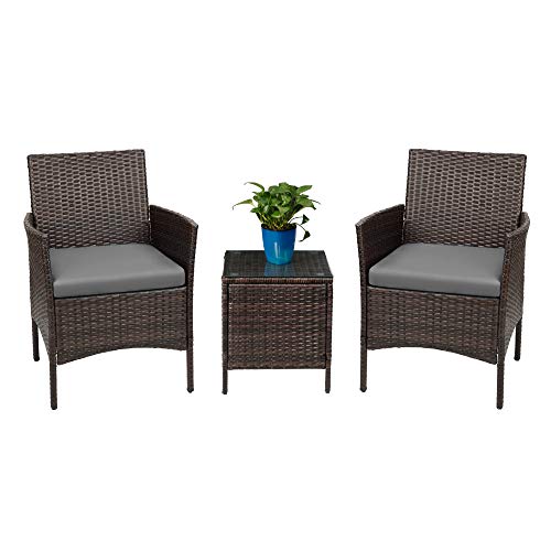 Devoko Patio Porch Furniture Sets 3 Pieces PE Rattan Wicker Chairs with
