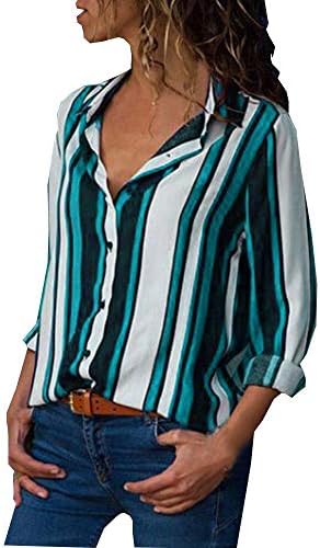 Blouses for Womens Womens Casual Long Sleeve Color Block Stripe Button T Shirts Tops Blouse