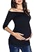 AnnAnn Womens Maternity Tunic Tops Off Shoulder 3/4 Sleeve Classic Side Ruched T-shirt Fitted Pregnancy Clothes, Black, Small