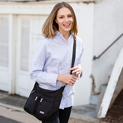 Satchelli Crossbody Bag with RFID Blocking Anti Theft Wristlet, Black Cross Body Travel Purse for Women