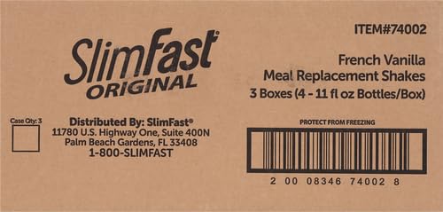 SLIMFAST MEAL REPLACEMENT SHAKE, ORIGINAL FRENCH VANILLA, 10G OF READY TO DRINK PROTEIN, 11 FL. OZ BOTTLE, 4 COUNT (PACK OF 3) (PACKAGING MAY VARY)