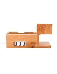 Compatible with Apple Watch Stand USB Charging Stand -Hunter-k Phone Stand with 3 USB Charging Port Bamboo Wood Charging Dock Station for Apple Watch 5 4 3 2 1 iPhone 11 Pro Max X XS XR Xs  8 8 Plus