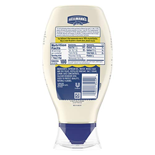 HELLMANN’S REAL MAYONNAISE REAL MAYO SQUEEZE BOTTLE FOR A RICH CREAMY CONDIMENT GLUTEN FREE, MADE WITH CAGE-FREE EGGS 20 OZ