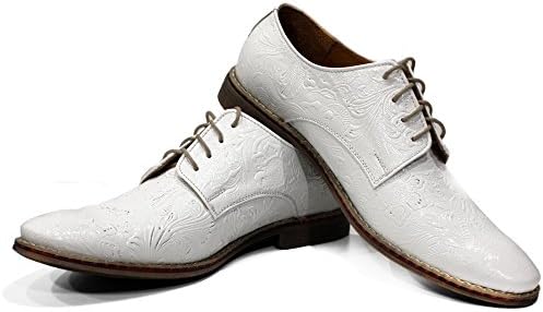 Modello Chalk - Handmade Italian Leather Mens Color White Oxfords Dress Shoes - Cowhide Embossed Leather - Lace-Up