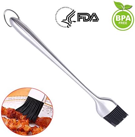 Basting BBQ Grill Sauce Brush with Hook - Great for Grilling and Cooking, Heat Resistance, Stainless Steel Handle, Easy to Clean, 8＂Long