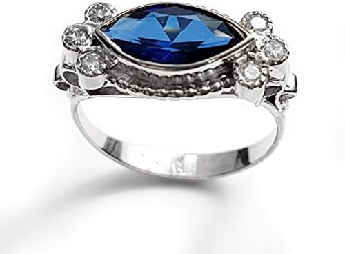 Sapphire white gold ring, Marquise Sapphire ring, Blue stone ring, Oval Sapphire Corundum, September birthstone, 14k Gold ring, Large engagement ring