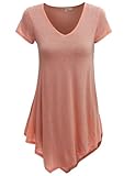 Doublju Womens Short Sleeve V-Neck Tunic Top With Handkerchief Hem