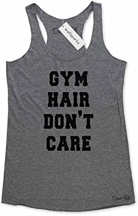 Gym Hair Don't Care - funny workout tank top - Super Soft Tri-Blend Racerback Tank for Women (XL, Heather Grey)