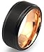 Will Queen 8mm Black Plated Tungsten Carbide Ring with Plated Rose Gold Interior Brushed Center and Polished Step Edges 8.5