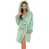 LYCY Women Hooded Plush Short Robe Soft Warm Fleece Bathrobe Fluffy Cute Spa Robe