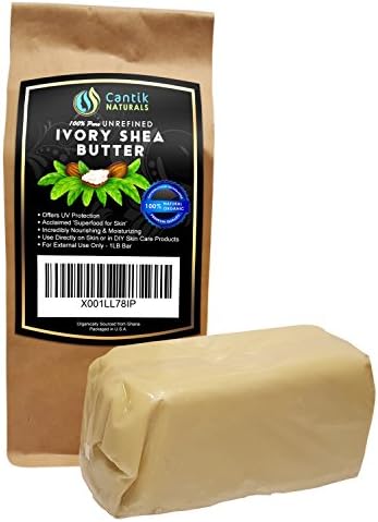 Organic Shea Butter - Ivory 100% Pure Unrefined Raw - Body Butter and Hair Moisturizer - Used for DIY Body Lotion, Stretch Marks, Eczema Lotion, Organic Lip Balm & Lip Moisturizer - 1LB Bar
