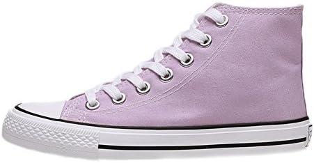 HOOH Women's High Top Canvas Lace Up Flats Trainers Sneakers Shoes