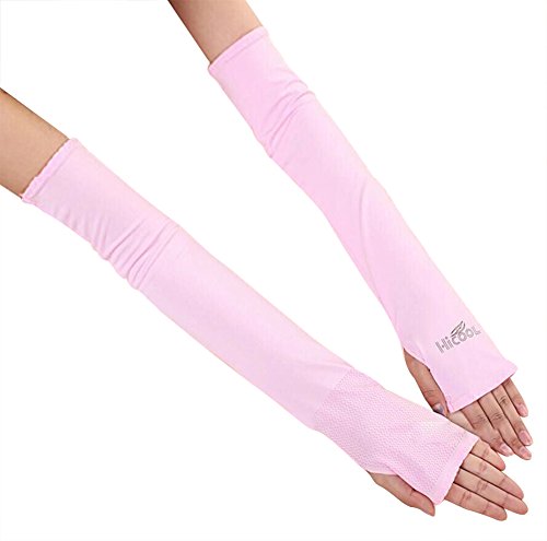 BabyPrice Ice Silk Arm Sleeves UV Sun Protective Arm Protector Sun Protection Warmer Cooler 1 Pair Pink for Bike Hiking Golf Outdoor Activities - Thumbnail 7