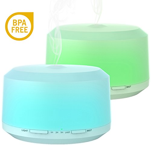 Essential Oil Diffuser 2 Pack, BAXIA TECHNOLOGY 450ml Aromatherapy Diffusers for Essential Oils Ultrasonic Humidifier with 4 Timer Settings Mist, 8 LED Color Moon Light and Waterless Auto Shut-off