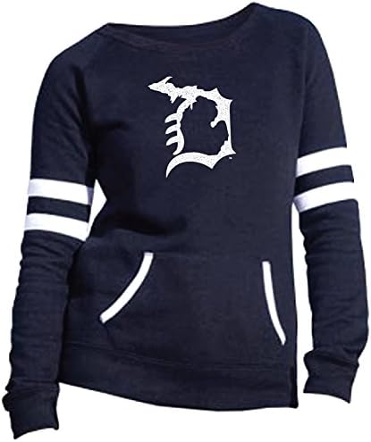 Livnfresh Michigan D Varsity Fleece Crew Sweatshirt Navy with White Ink Medium