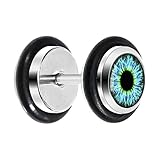 Black Human Eye Brilliant Blue Explosion Iris Stainless Steel Cheater Plug Pair