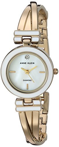 Anne Klein Women's AK/2622WTGB Diamond-Accented Gold-Tone Crossover Bangle Watch