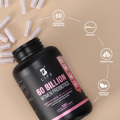 Probióticos para Mujer 120 cápsulas | 60 Billones con Bromelina e Inulina de Agave | 12 Cepas para Salud Digestiva | 60 Billion Womens Probiotic B Life