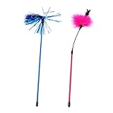 Cat Teasers Cheerleading Pom Poms Soft Crinkle Streamers Feather Teaser and Exerciser Wand for Cat and Kitten,2 Pack
