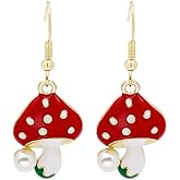 ChZhogYueg Mushroom Earrings for Women,Red Mushroom Dangle Earrings,Creative Handmade Funny Food Vegetable Jewelry