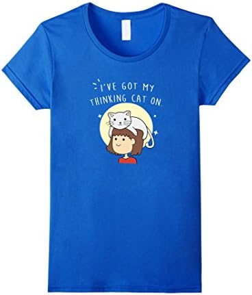 Womens "I've Got My Thinking Cat On" Funny Cat T-Shirt Medium Royal Blue