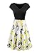 Mulysaa Womens Vintage V Neck Cap Sleeve Floral Print Patchwork Casual Swing Dress with Pockets