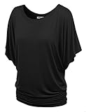 LL WT742 Womens Boat Neck Short Sleeve Dolman Drape Top XXL BLACK