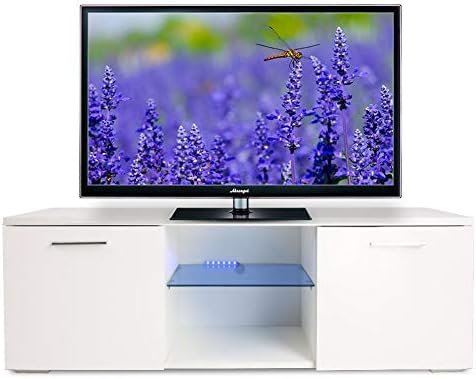 Alpha Conception High Gloss LED Shelves TV Stand Cabinet,White Console Table Furniture with 2 Drawers for Up to 47-inch TV Screen