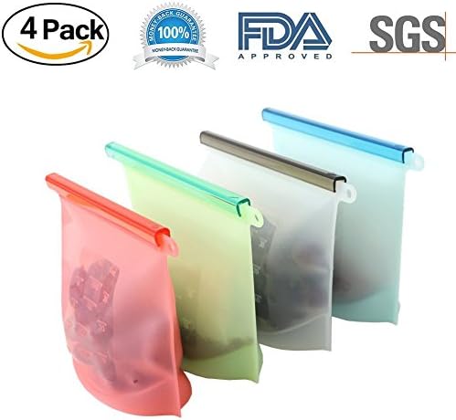 Reusable Silicone Food Preservation Bag, PBELE Airtight Seal Food Storage Container Versatile Cooking Bag for Freeze, Steam, Heat, Microwave Fruits Vegetables Meat Milk (Set of 4)