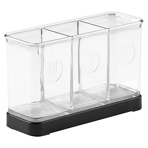 mDesign Utensil, Spatula, Silverware Holder for Kitchen Countertop Storage - Matte Black/Clear - Thumbnail 2
