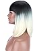 Kalyss Bob Short Hair Wig for Women Heat Resistant Yaki Synthetic Hair Brown Women's Wig With Hair Bangs (ombre mix blonde)