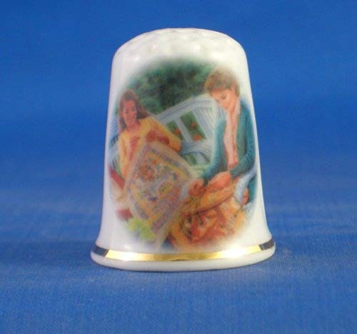 Porcelain China Thimble - Quitling with a Friend