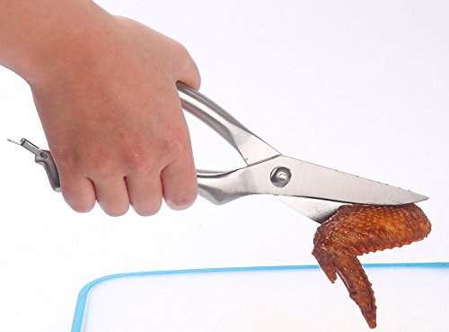 WELLSTAR Heavy Duty Poultry Shears, Utility Ultra Sharp Spring Loaded Kitchen Scissors for Meat Chicken Fish Seafood BBQ Stainless Steel Food Scissors (Silver)