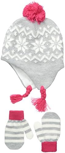 Nolan Gloves Big Girls' Dahlia Geometric Snowflake Set, Grey/Pink, 2-4T