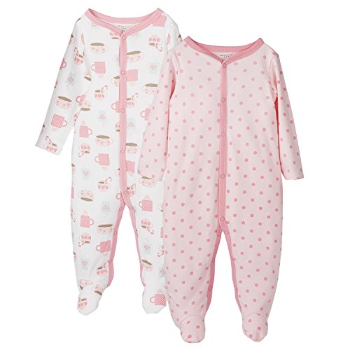 Future Founder Baby Girl Footed Pajamas, Soft Cotton Long Sleeve Jumpsuit, 2 Pack, 12 Month