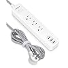 Power Strip with USB – 3 Outlets 3 USB Ports, Wall Mountable No Surge Protector Flat Plug with 5Ft Braided Extension…