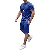 Congluoki Men's Shirt and Shorts Set 2 Piece Outfits Fashion Summer Tracksuits Casual Sportwear Set Navy Blue M
