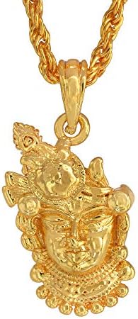RN 24KT 1 Mircon Plated Big and Bold, Krishna Face, Vasudeva Hindu God Pendant Chain Necklace Men and Women