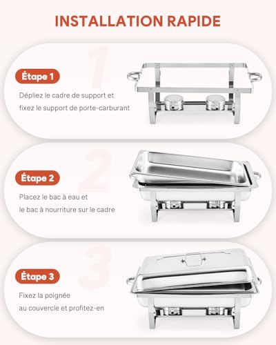 WILPREP Set of 2 Chafing Dish Buffet Buffet Buffet Warmer Stainless Steel Food Safe with Foldable Frame (2×GN1/1+4×GN1/2)