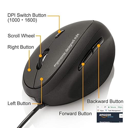 SANWA Wired Ergonomic Mouse, Optical Vertical Mice, for Small Hands