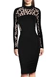 Miusol Women's Sexy Slim Long Sleeve Black Lace Party Evening Cocktail Dress